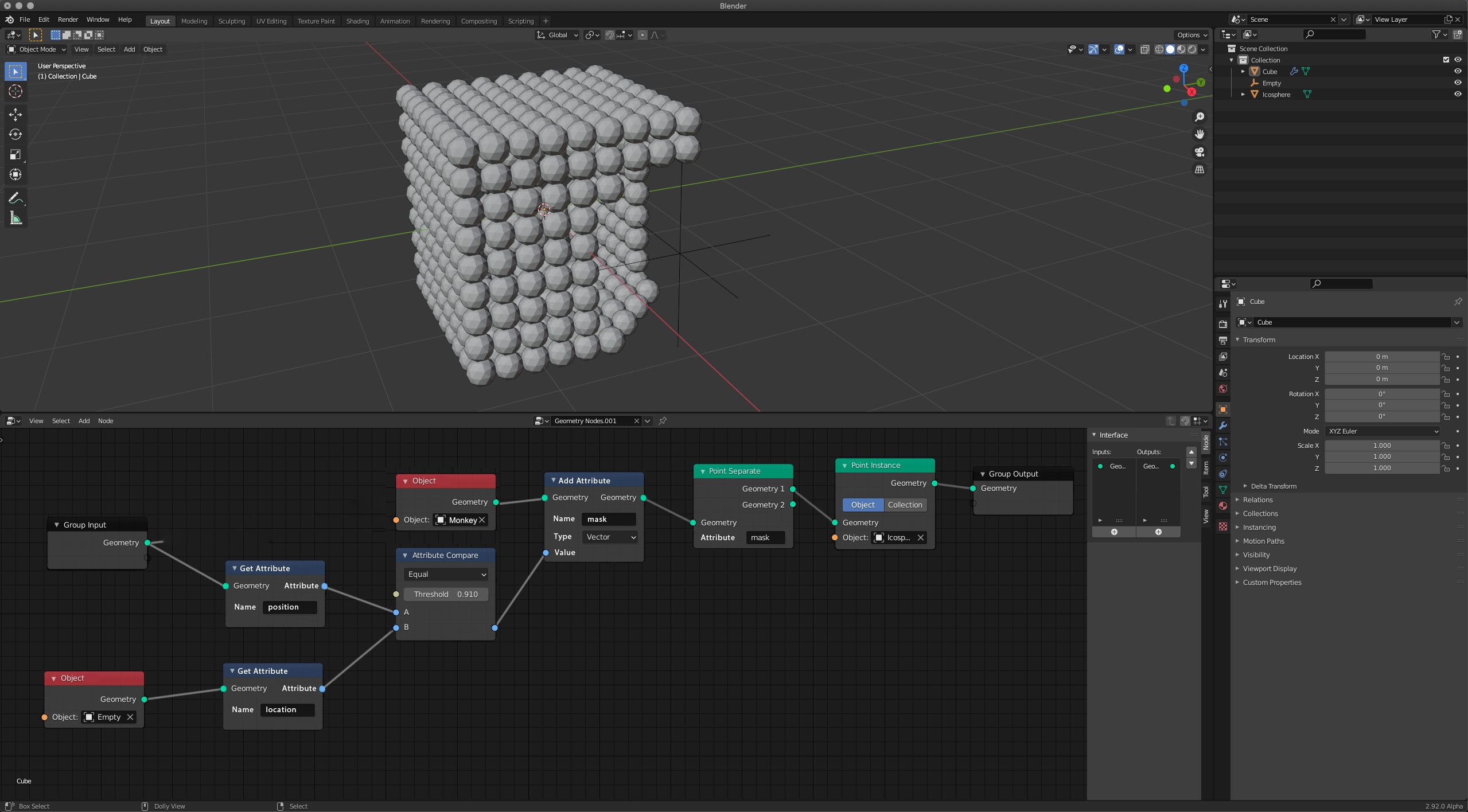 Blenders uses nodes to create geometry